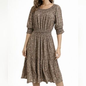 Solitaire Brown Floral Midi Dress